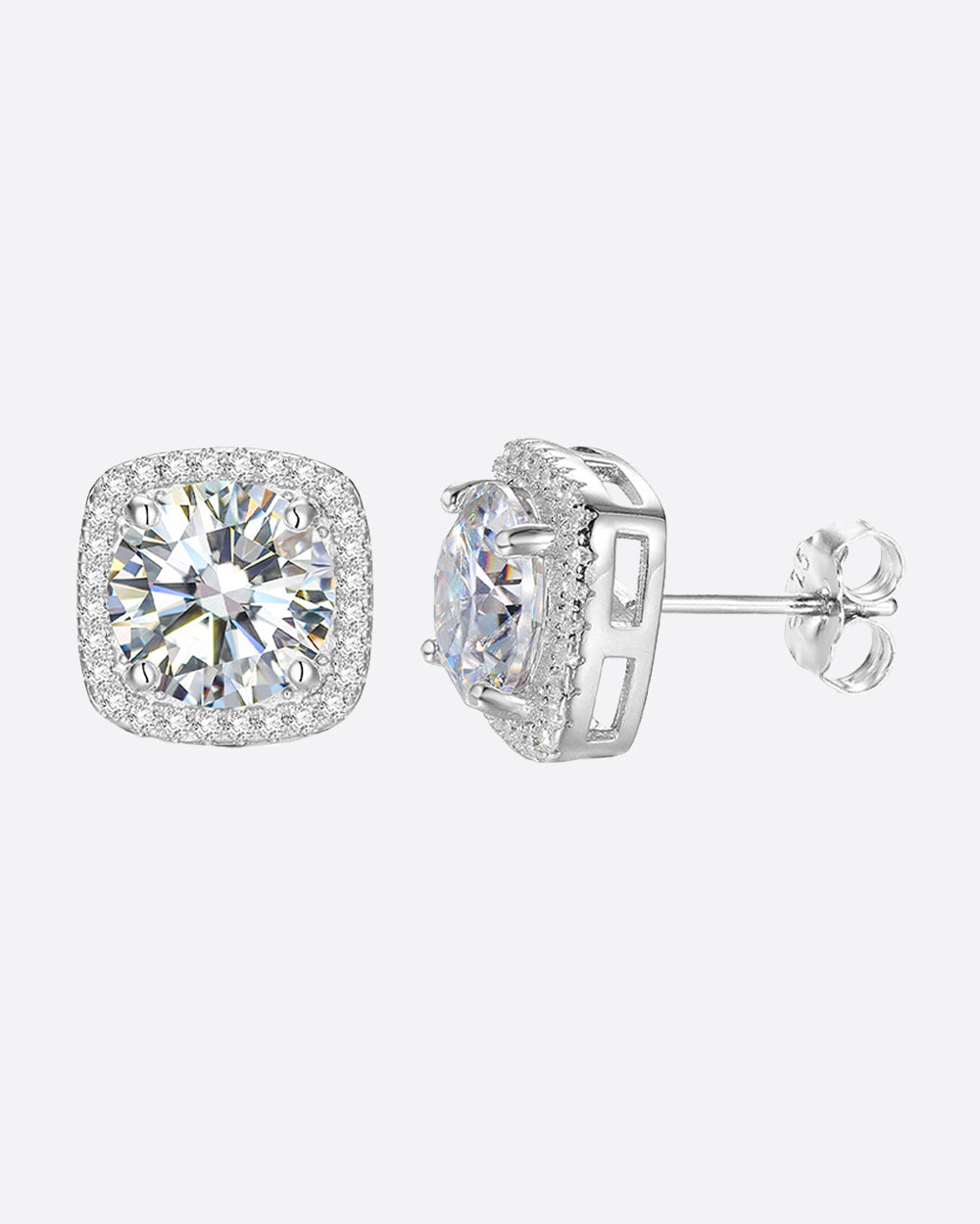MOISSANITE HALO EARRINGS. - WHITE GOLD