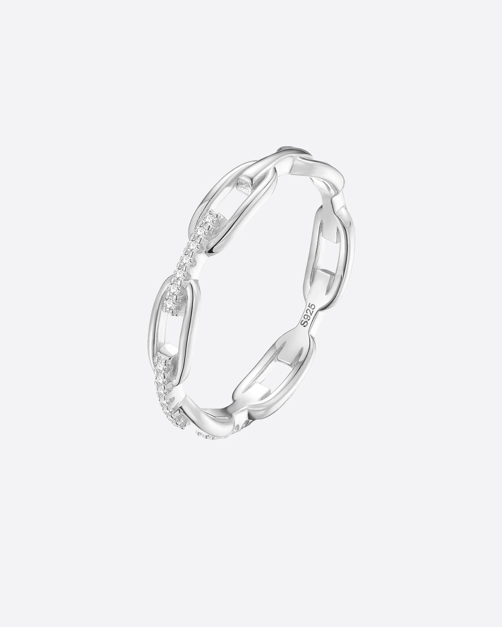 MOISSANITE ICED CHAIN RING. - WHITE GOLD