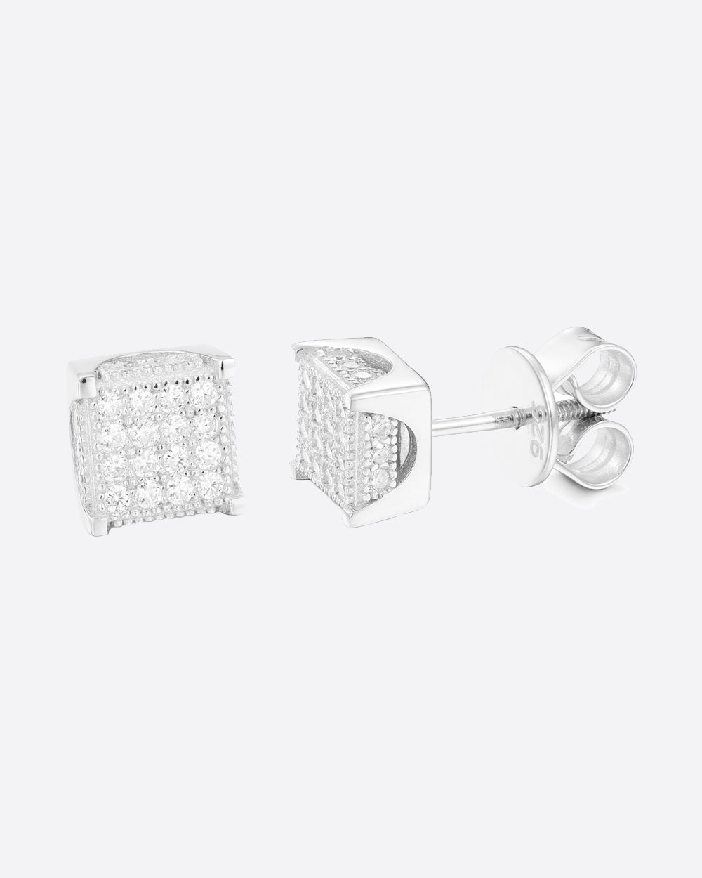 MOISSANITE ICED SQUARE EARRINGS. - WHITE GOLD