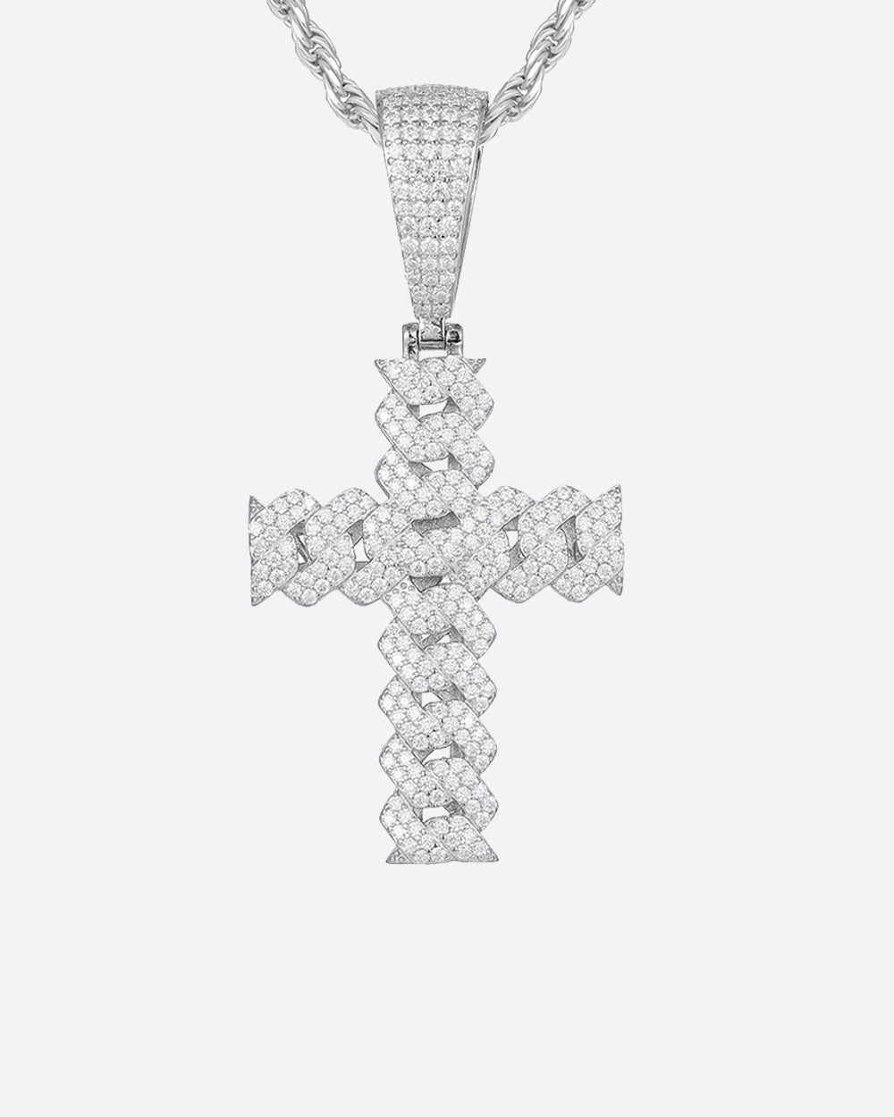 MOISSANITE PRONG CROSS PENDANT. - WHITE GOLD
