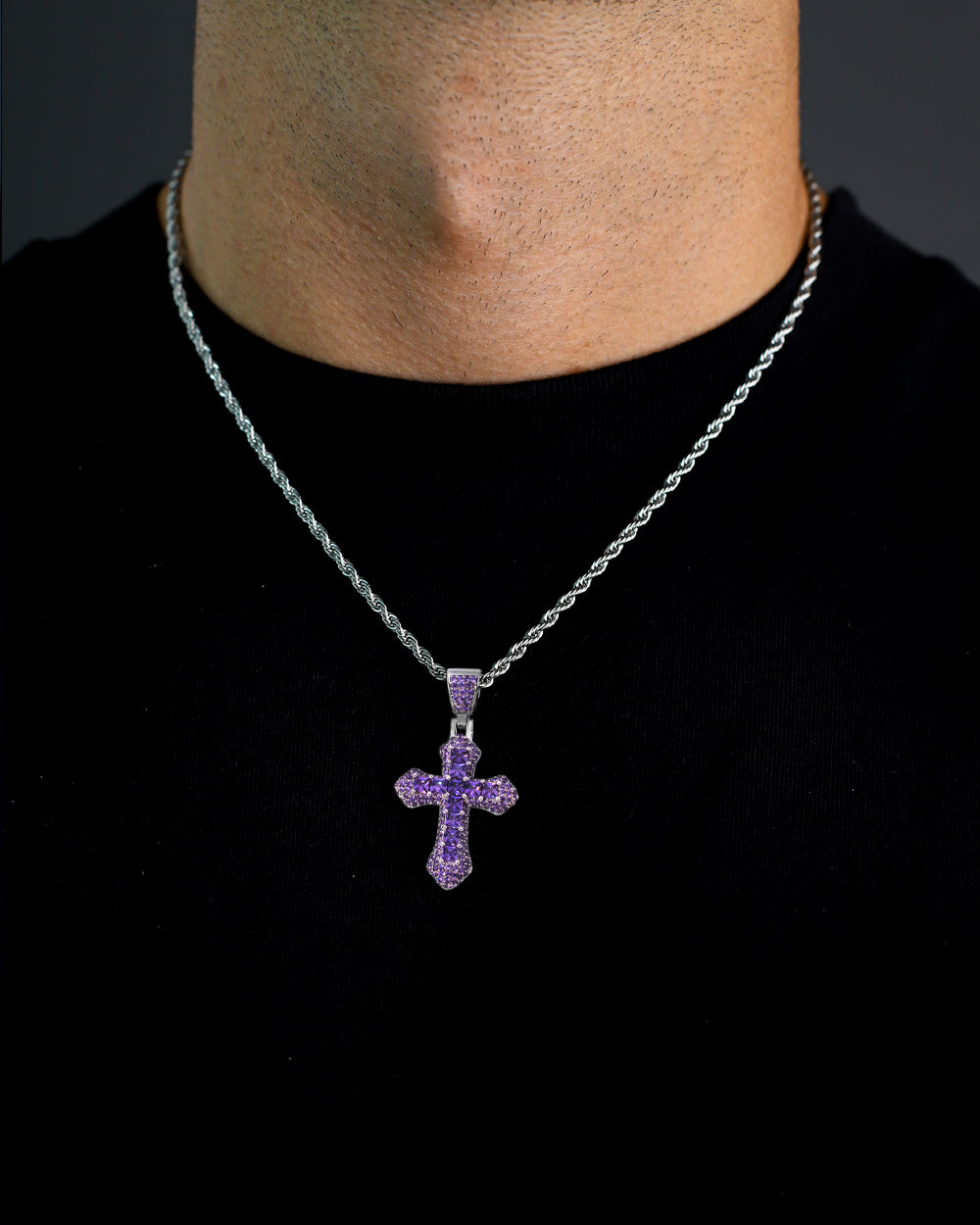 PURPLE CROSS PENDANT. - WHITE GOLD
