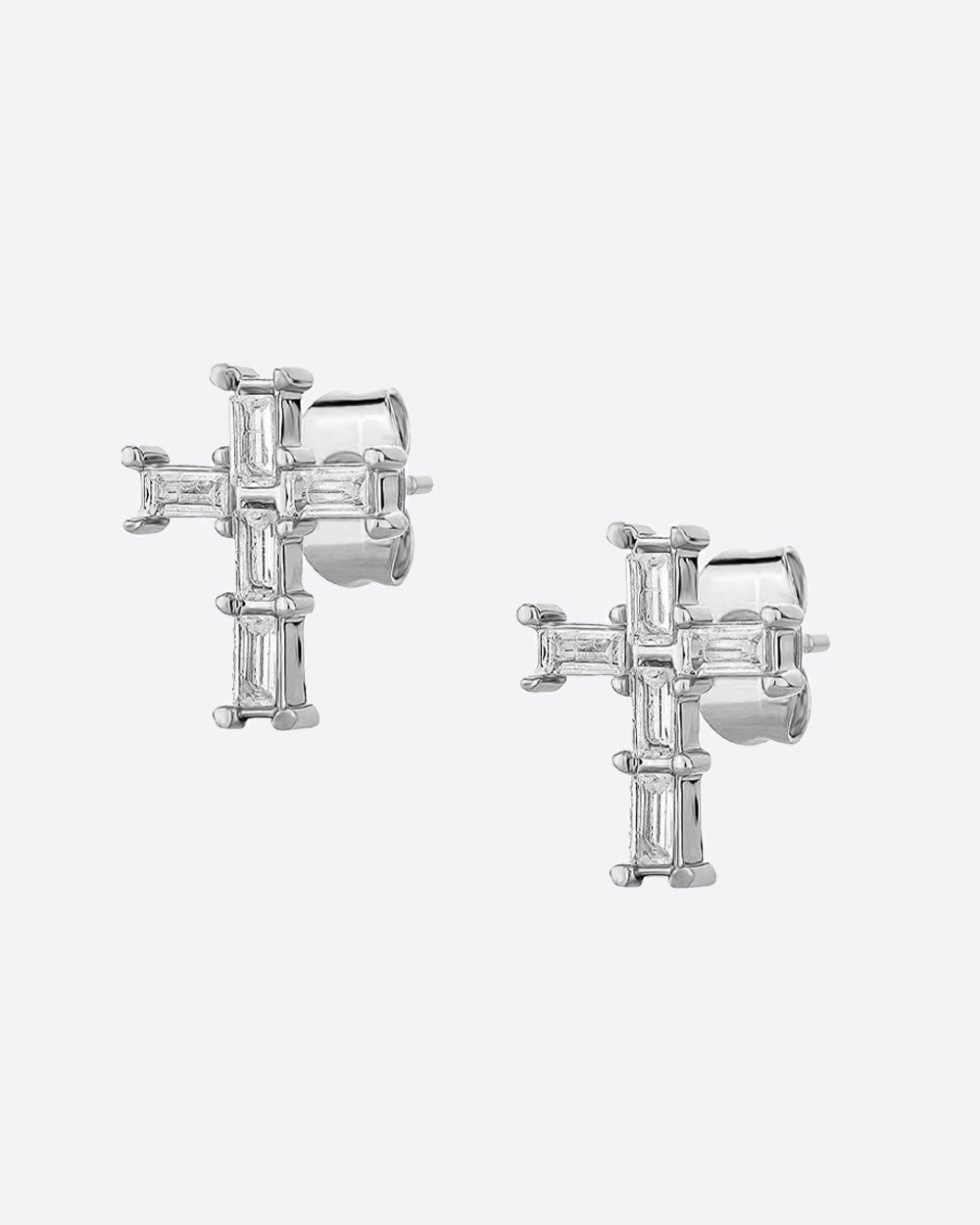 CROSS BAGUETTE EARRINGS. - WHITE GOLD