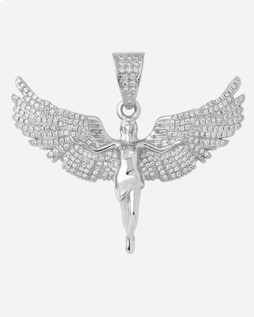 ICED ANGEL WINGS PENDANT. - WHITE GOLD