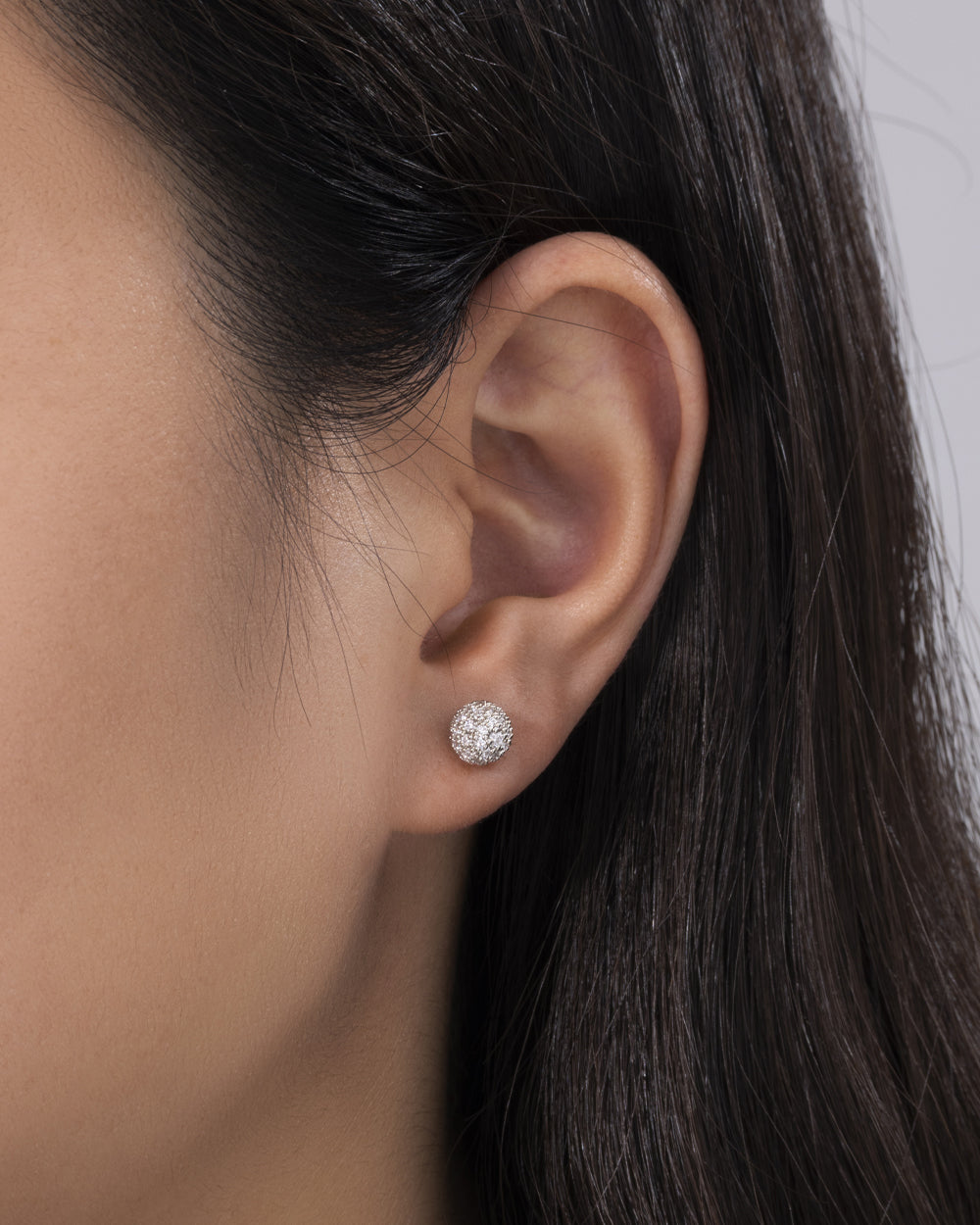 ICED BALL STUDS. - WHITE GOLD