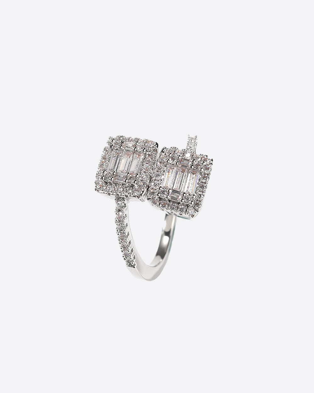 ICED HUGGING SQUARES RING. - WHITE GOLD