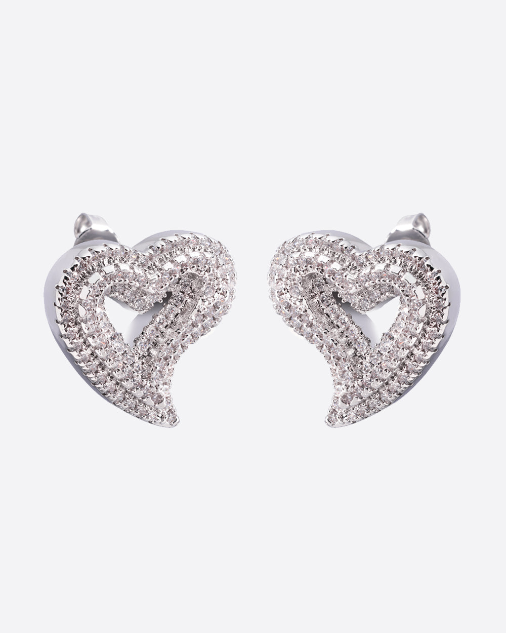 PAVED HEARTS STUDS. - WHITE GOLD